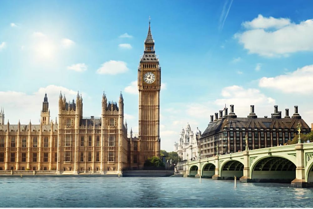 Skyline de Londres, com o Big Ben e o rio Tâmisa